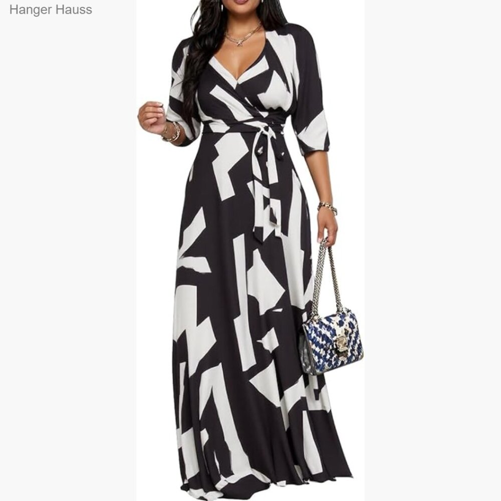 Polyester Maxi Dress Long Sleeve V-Neck A-Line Slim Fit Prom Evening